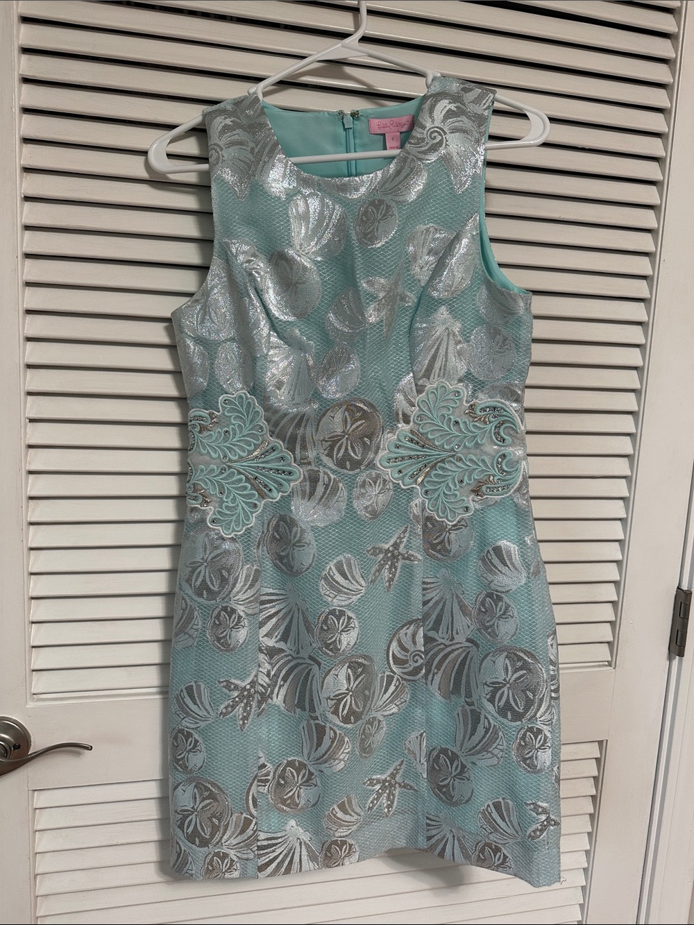 Lilly Pulitzer Aqua Dress with Silver Metallic Floral